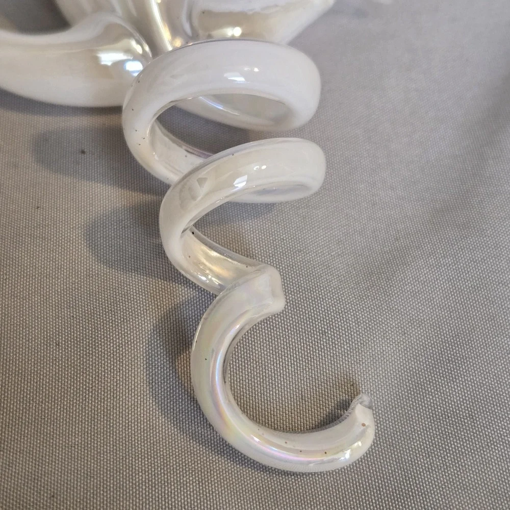 Pier 1 Halloween Iridescent Blown Glass Green Eyes Ghost Ornament Spiral RARE
